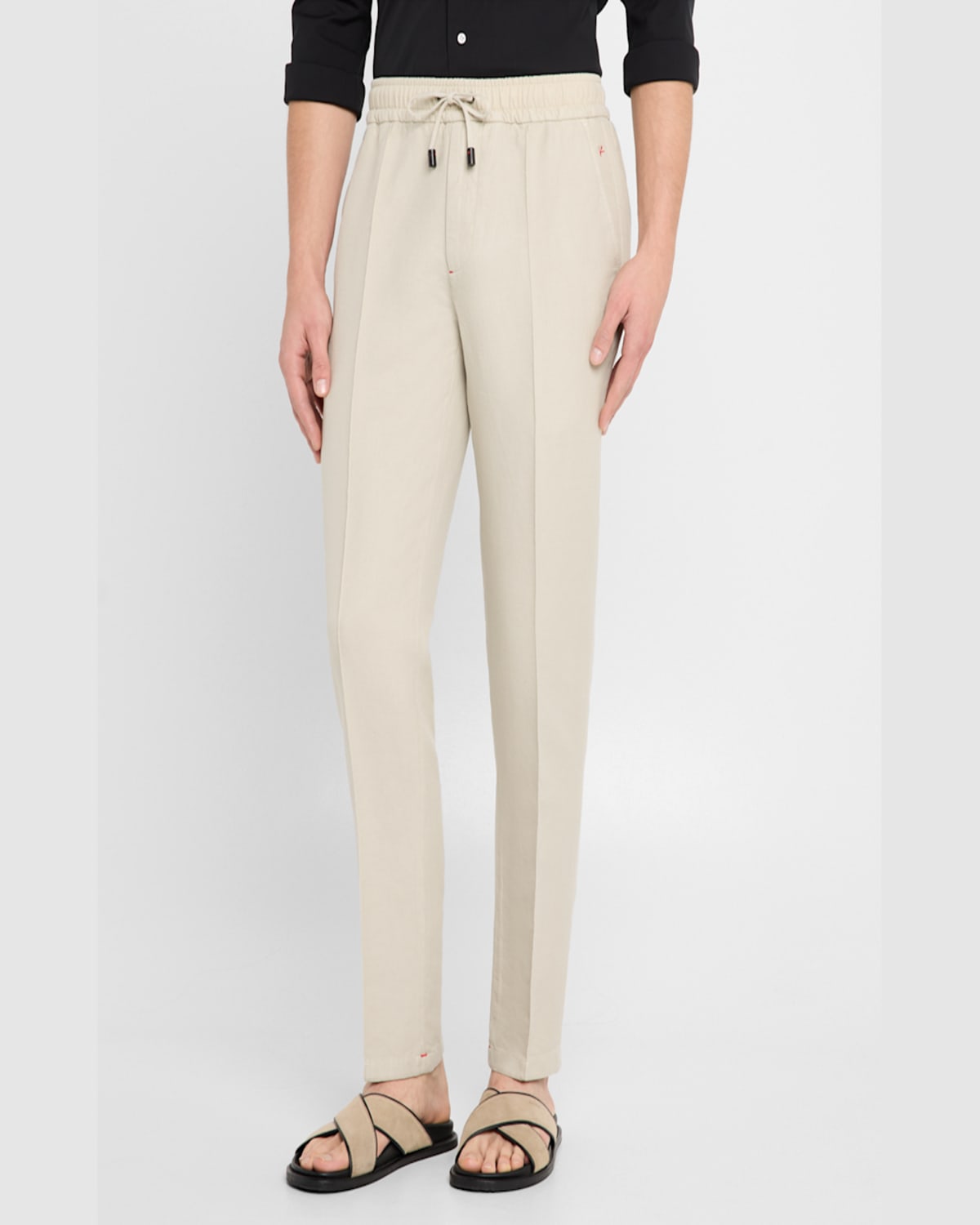 Isaia Men's Cotton-linen Drawstring Pants In Light Brow