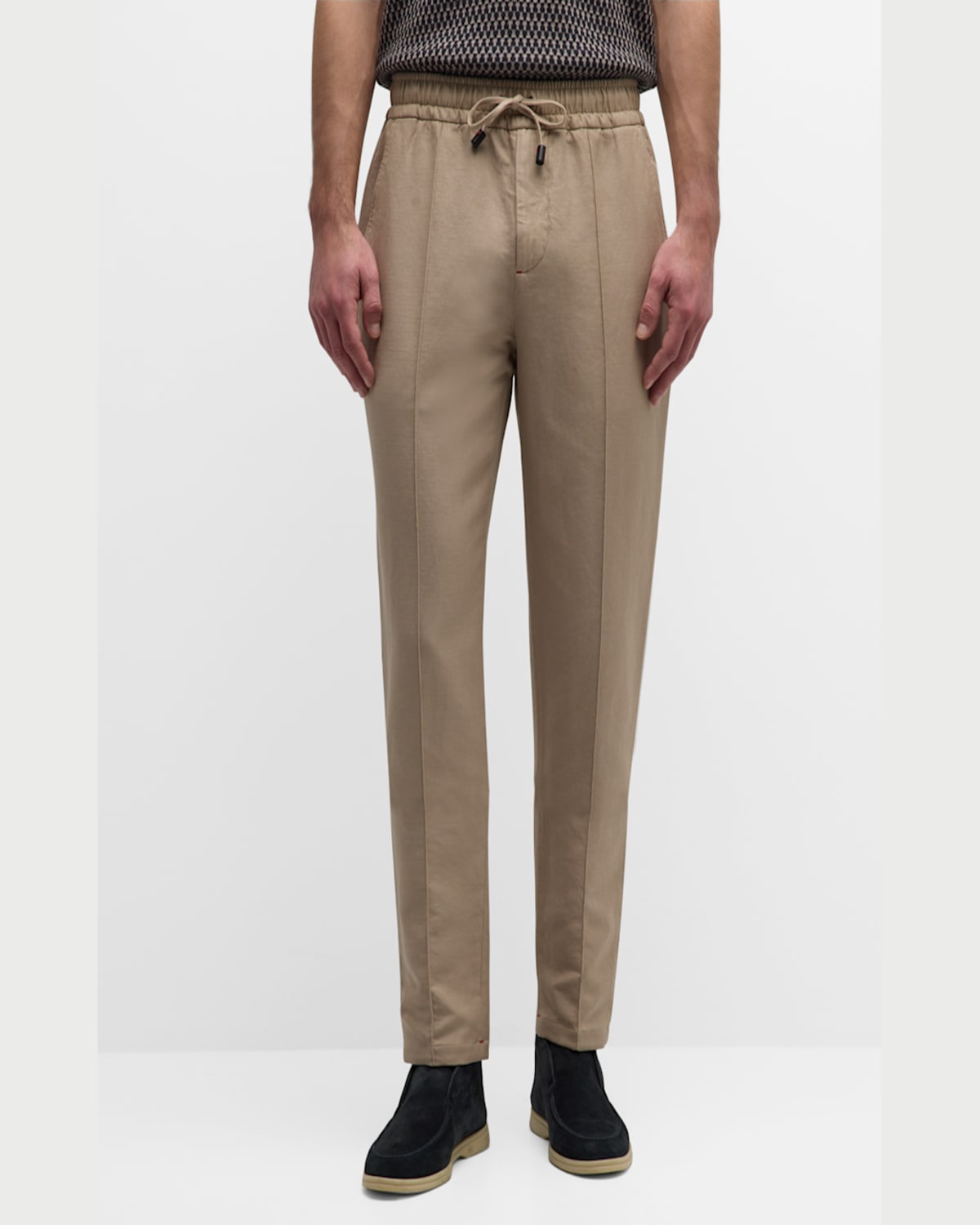Isaia Men's Cotton-linen Drawstring Pants In Light Brow