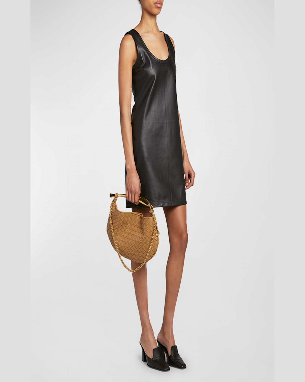 Bottega Veneta Sardine Medium Leather Shoulder Bag In Dark Praline