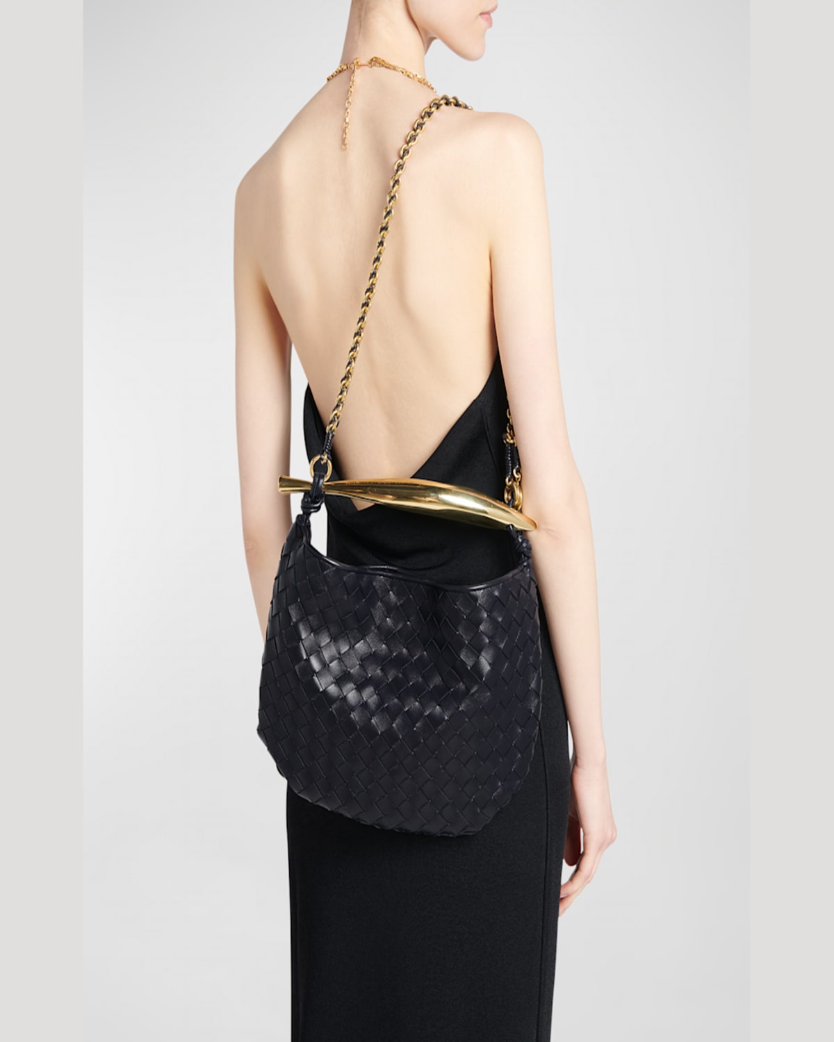 Bottega Veneta Sardine Medium Leather Shoulder Bag In Dark Praline