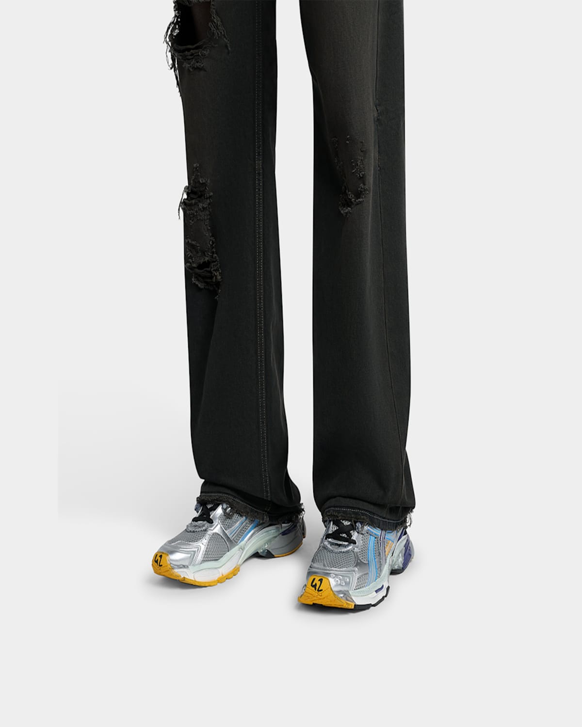 Balenciaga Multicolor Mesh And Rubber Runner Sneakers In 1474 Grey/blu/orange/acq