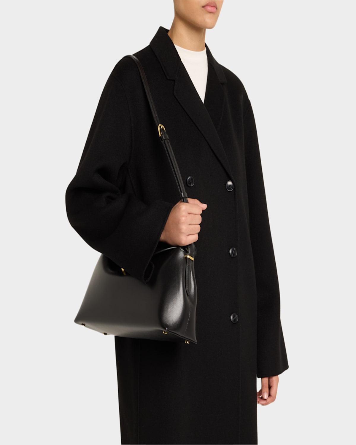 Totême T Lock Flap Leather Clutch Bag In Black