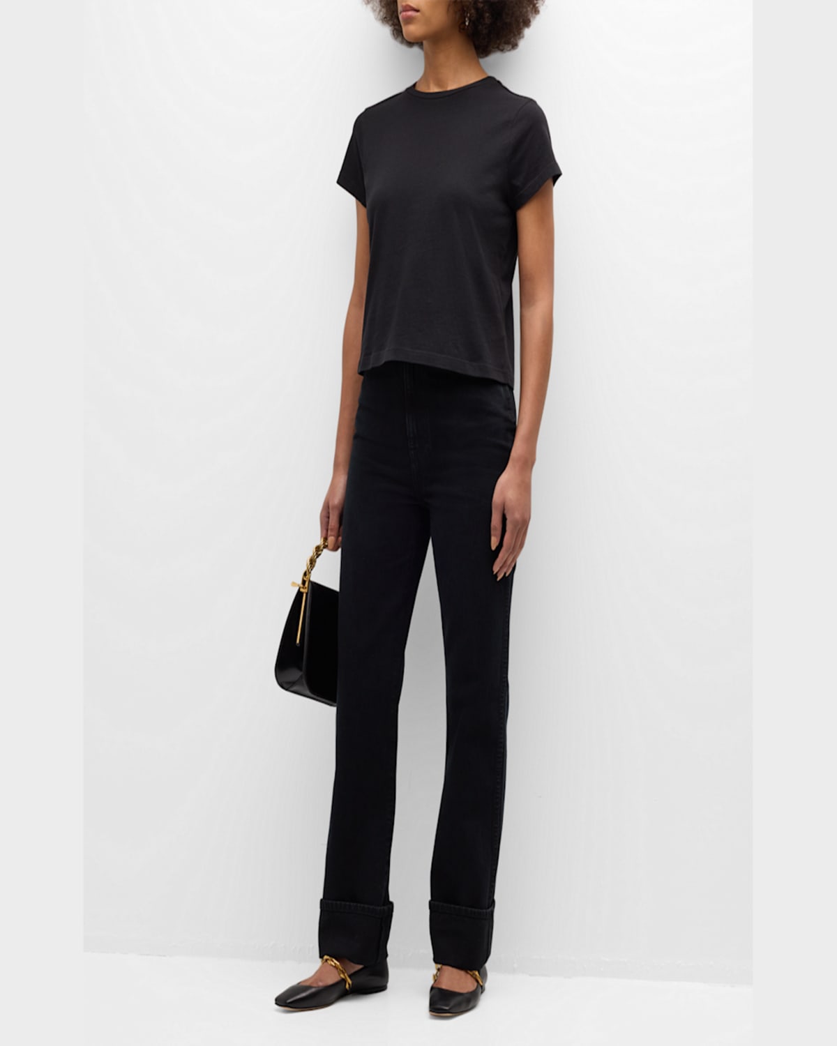 Agolde Adine Cropped Short Sleeve Tee In Black