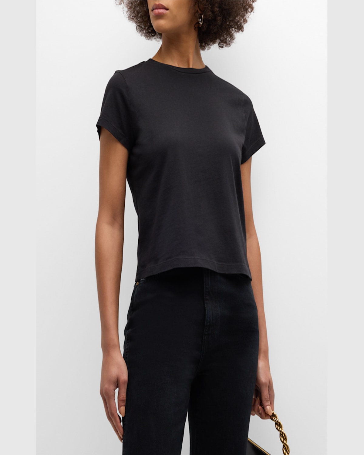 Agolde Adine Cropped Short Sleeve Tee In Black