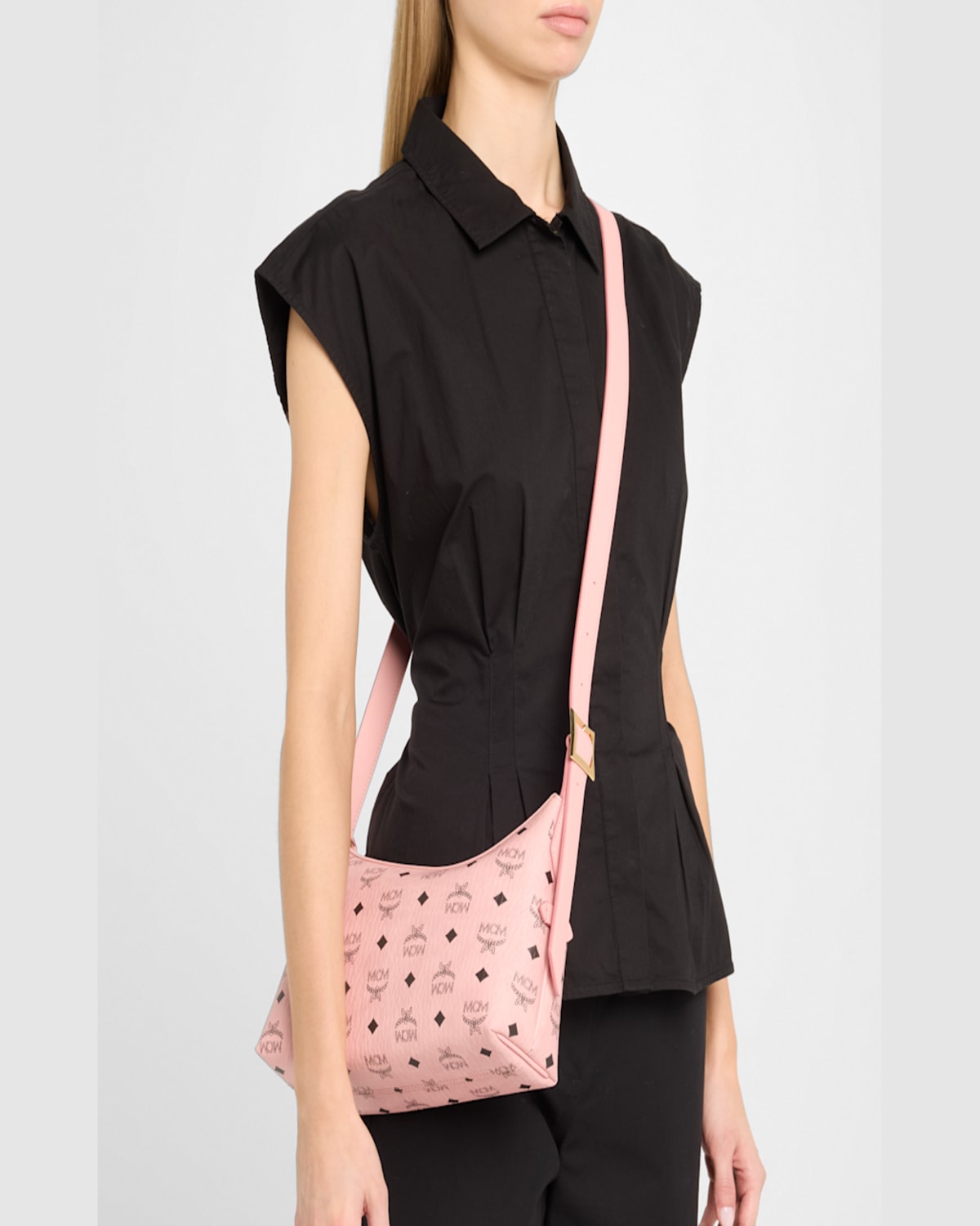 Mcm Aren Visetos Monogram Hobo Bag In Pink