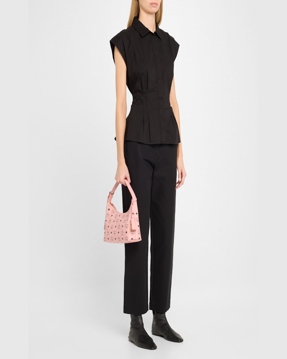 Mcm Aren Visetos Monogram Hobo Bag In Pink