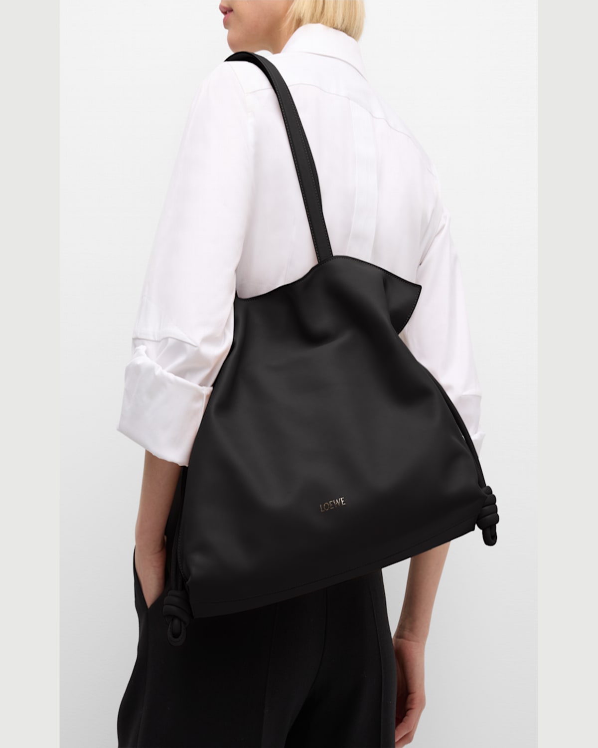 Loewe Flamenco Large Clutch Bag In Napa Leather With Golden Foil Anagram In Black