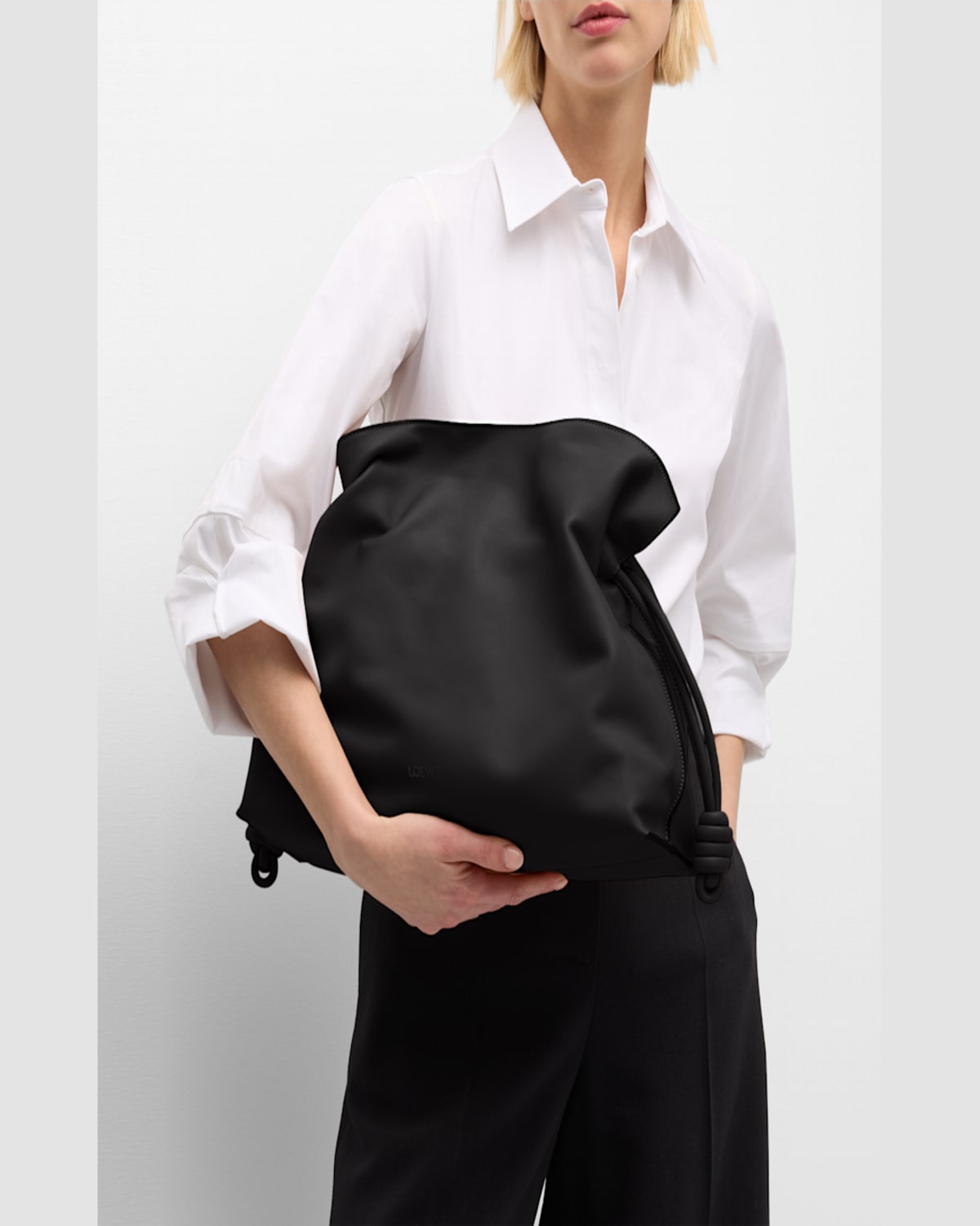 Loewe Flamenco Large Clutch Bag In Napa Leather With Golden Foil Anagram In Black