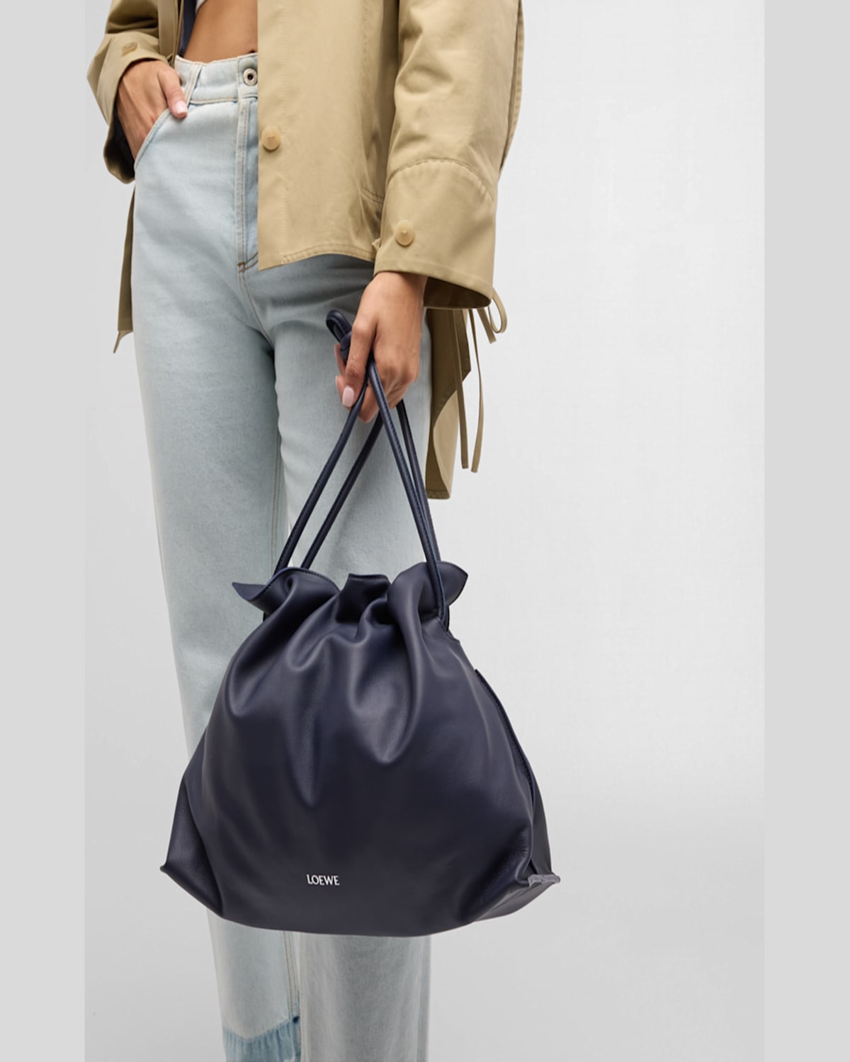 Loewe Flamenco Large Clutch Bag In Napa Leather With Golden Foil Anagram In Sand