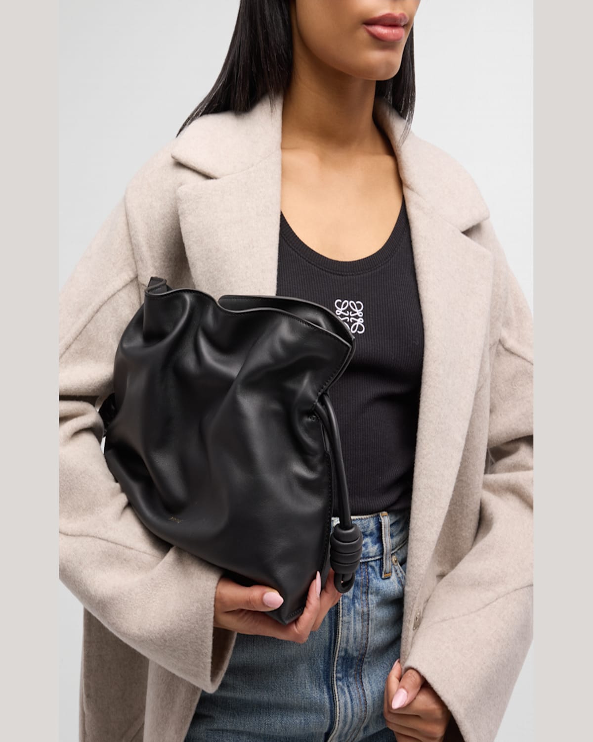 Loewe Flamenco Medium Clutch Bag In Napa Leather In Sea Salt