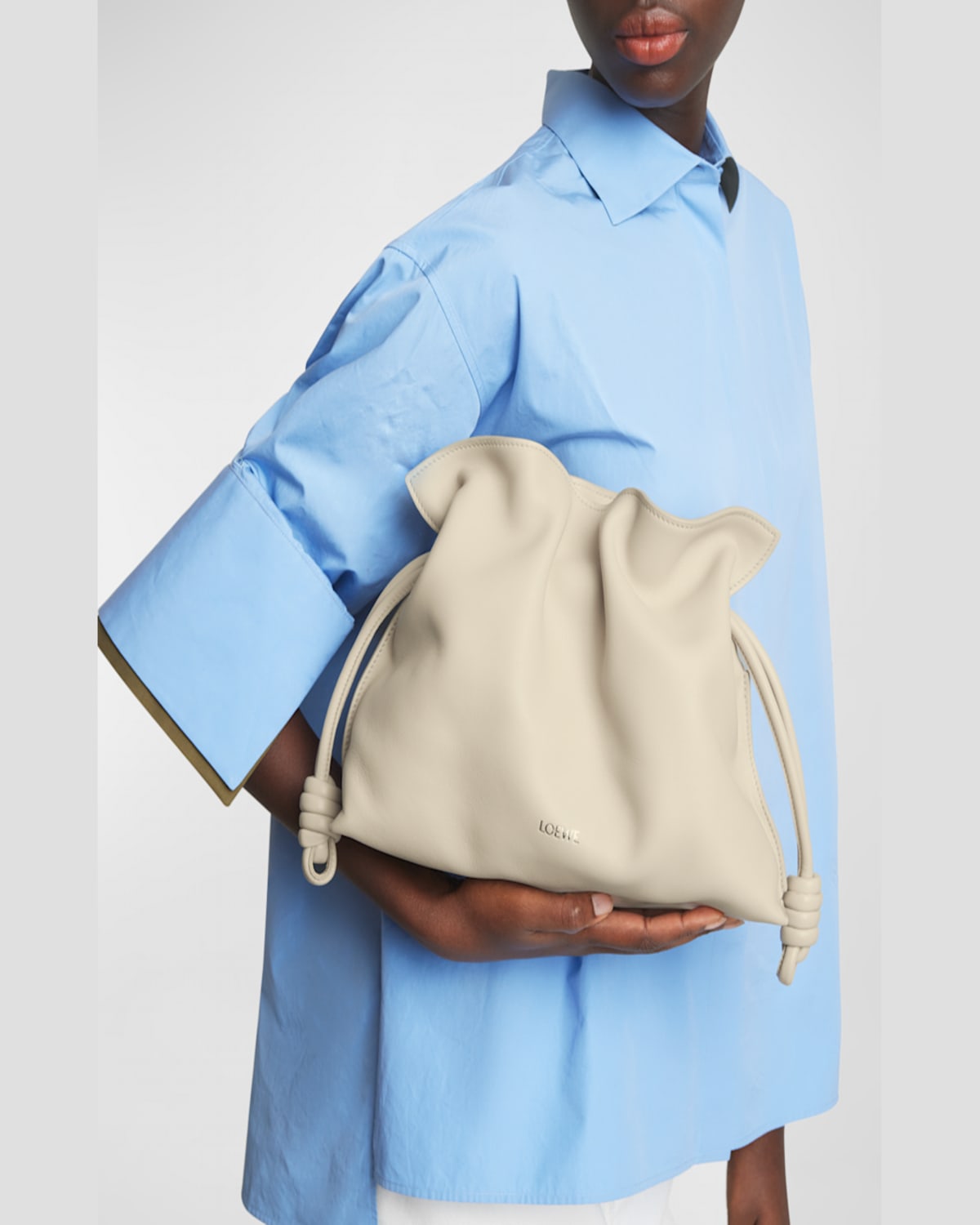 Loewe Flamenco Medium Clutch Bag In Napa Leather In Sea Salt