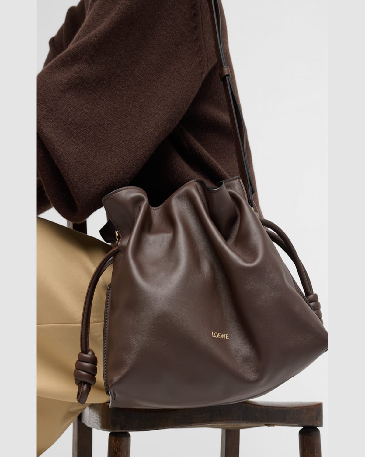 Shop Loewe Flamenco Medium Clutch Bag In Napa Leather In Chocolate