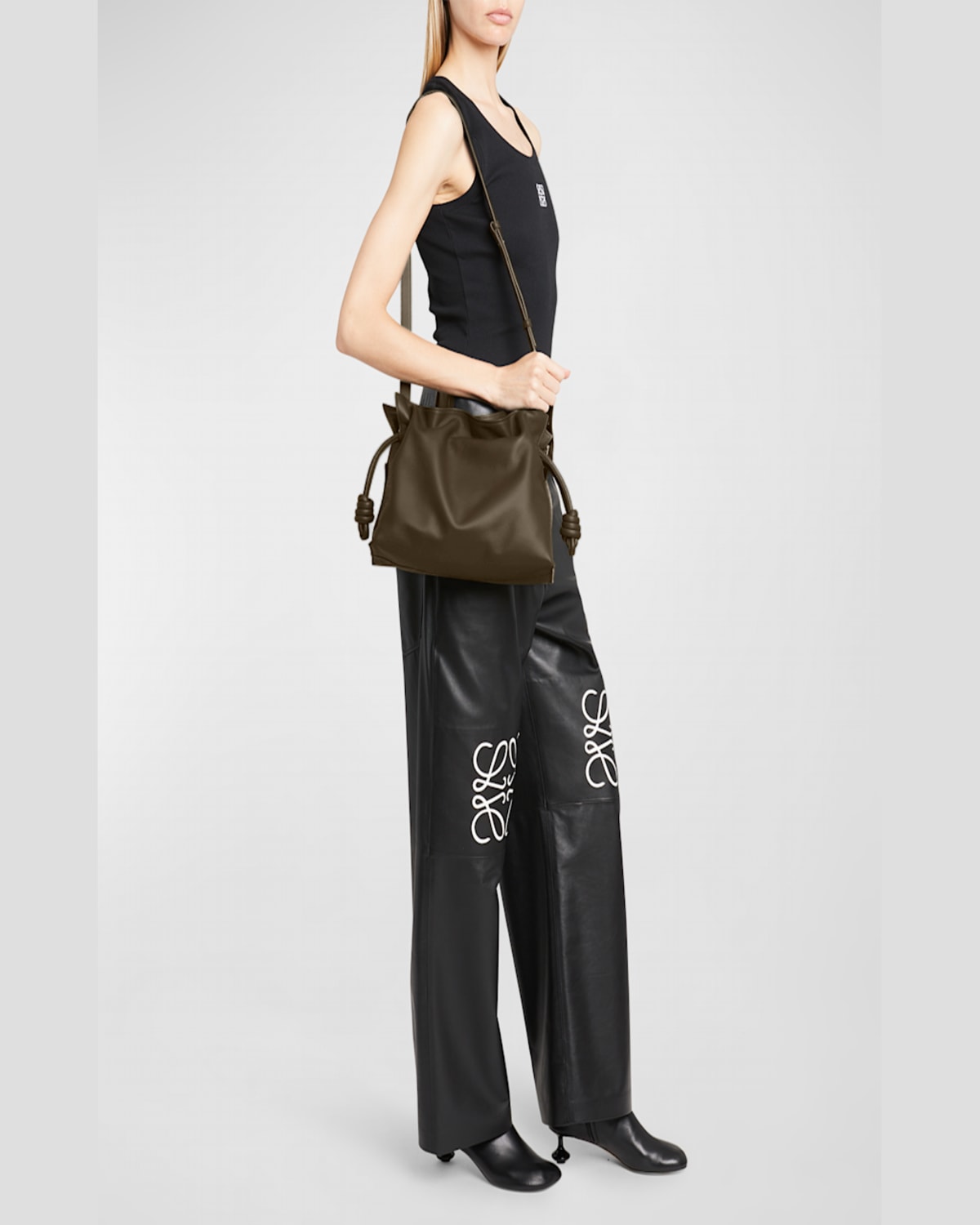 Loewe Flamenco Medium Clutch Bag In Napa Leather In Dark Khaki Green