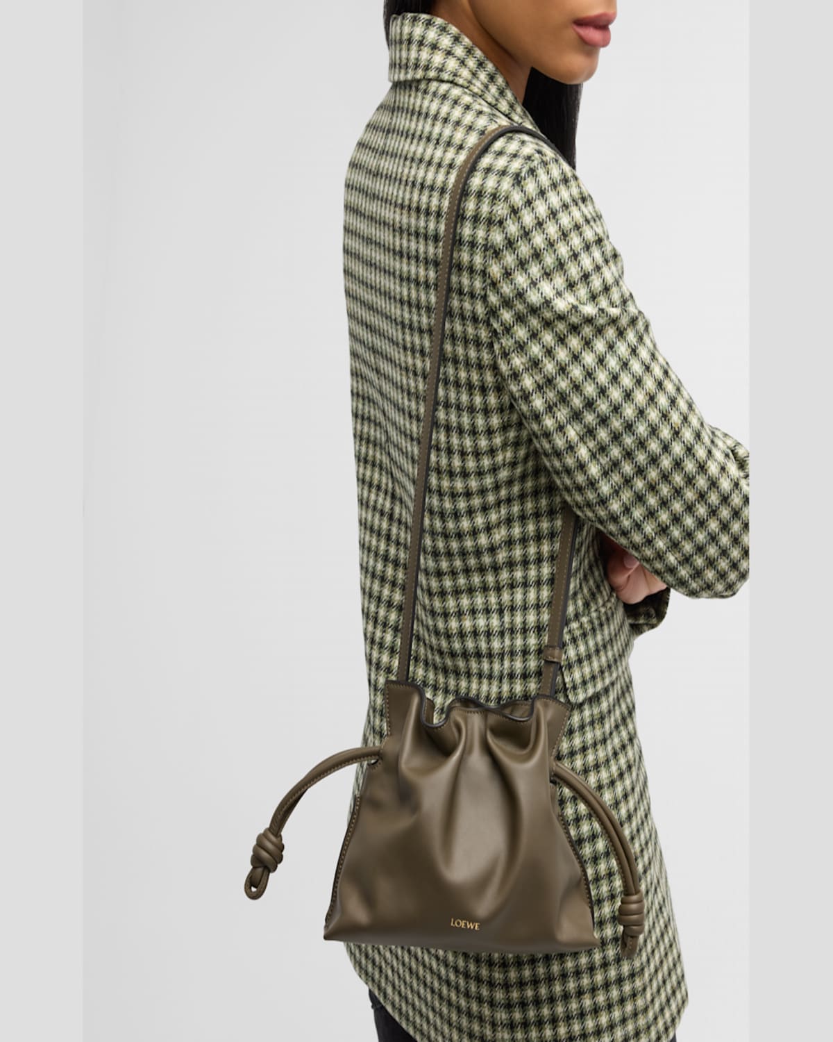 Loewe Flamenco Mini Clutch Bag In Napa Leather In Dark Khaki Green