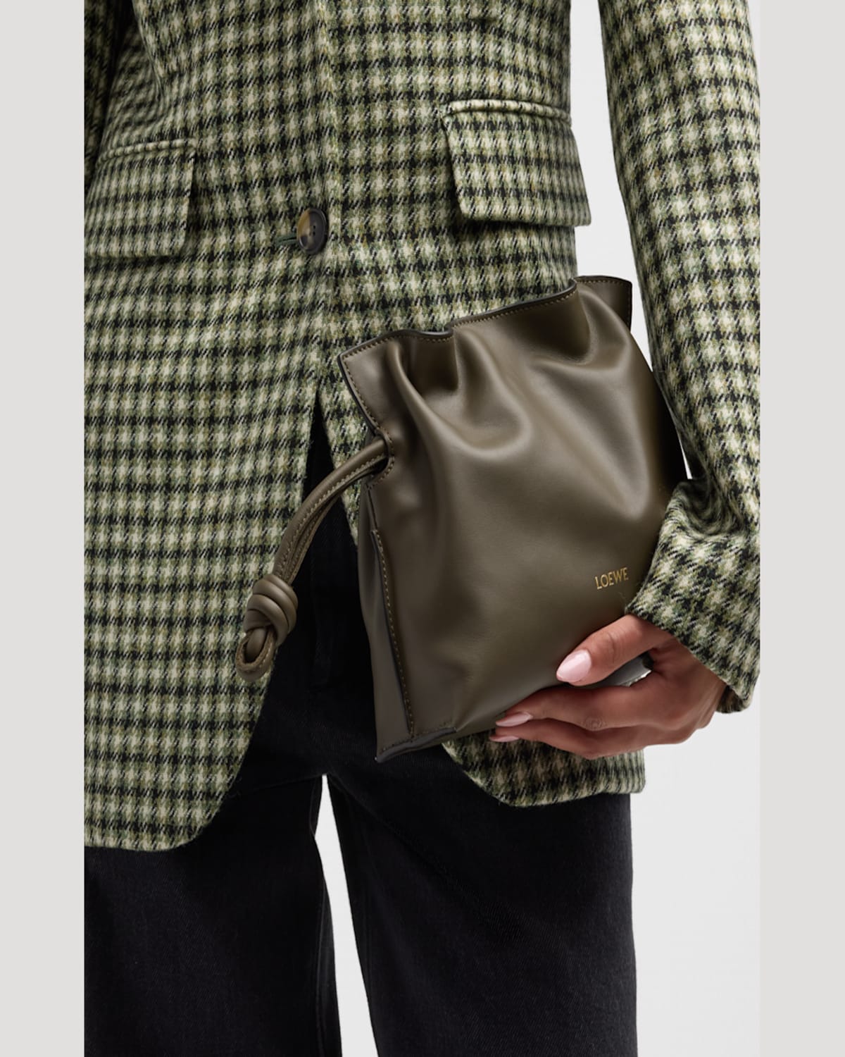 Loewe Flamenco Mini Clutch Bag In Napa Leather In Dark Khaki Green