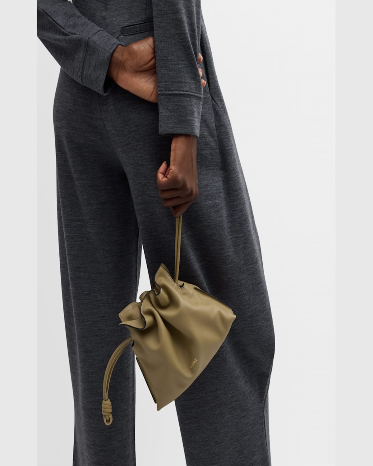Loewe Flamenco Mini Clutch Bag In Napa Leather In Clay Green