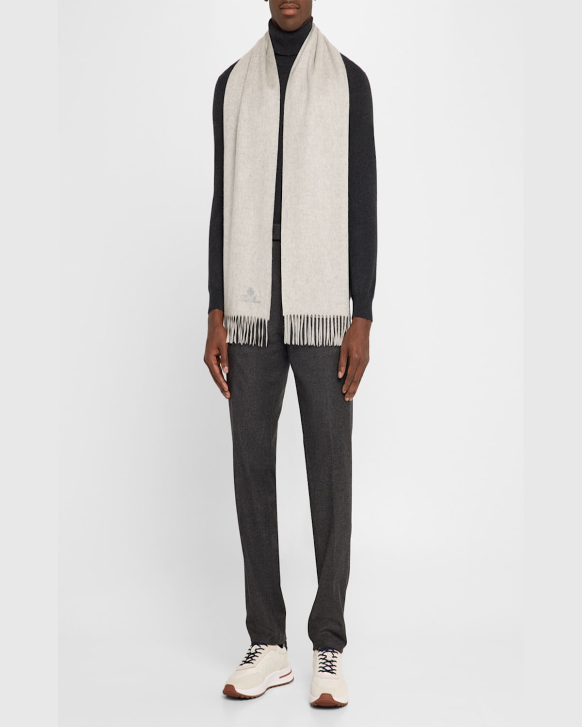 Loro Piana Men's Grande Unita Cashmere Scarf In Silver Marble Melange