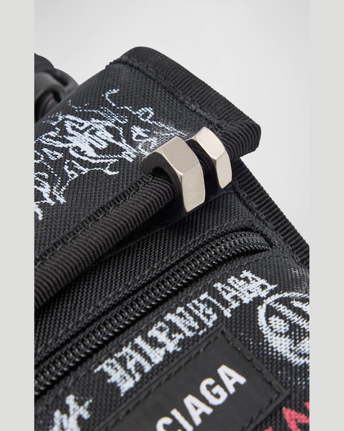Balenciaga Men's Explorer Diy Metal Allover Small Pouch With Strap In 1000 Black