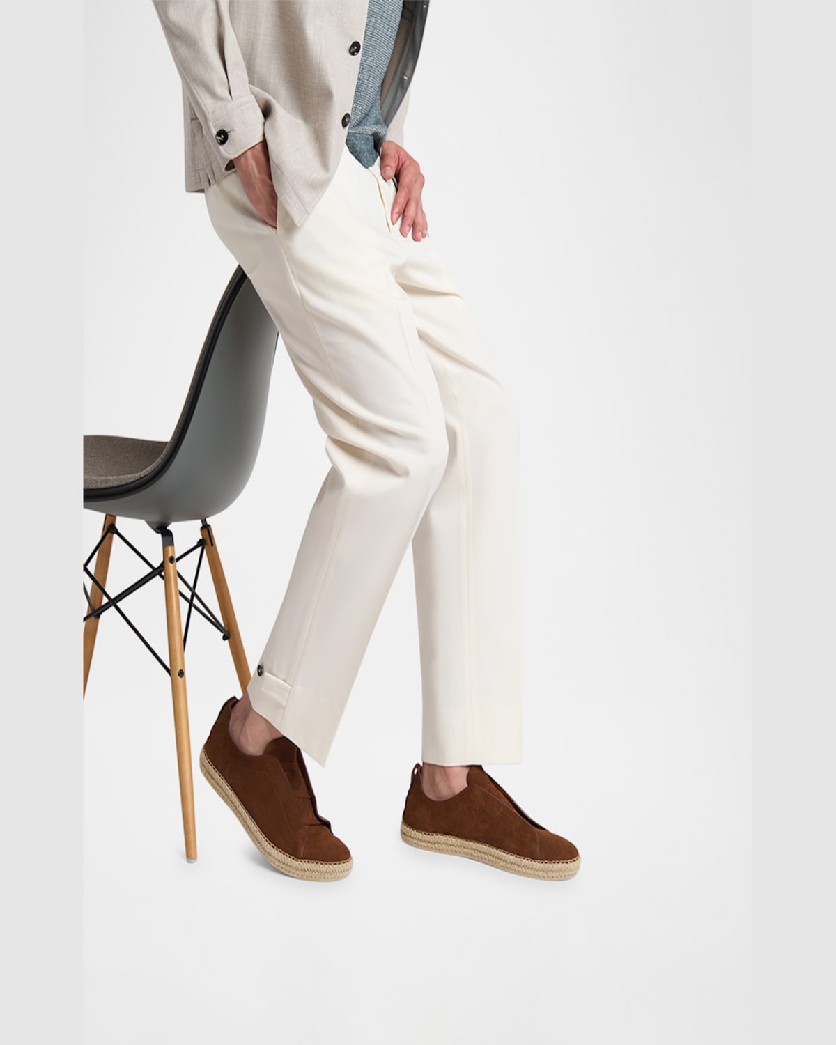 Zegna Triple Stitch Espadrilles En Veau Velours Foliage Foncé In Dark Foliage