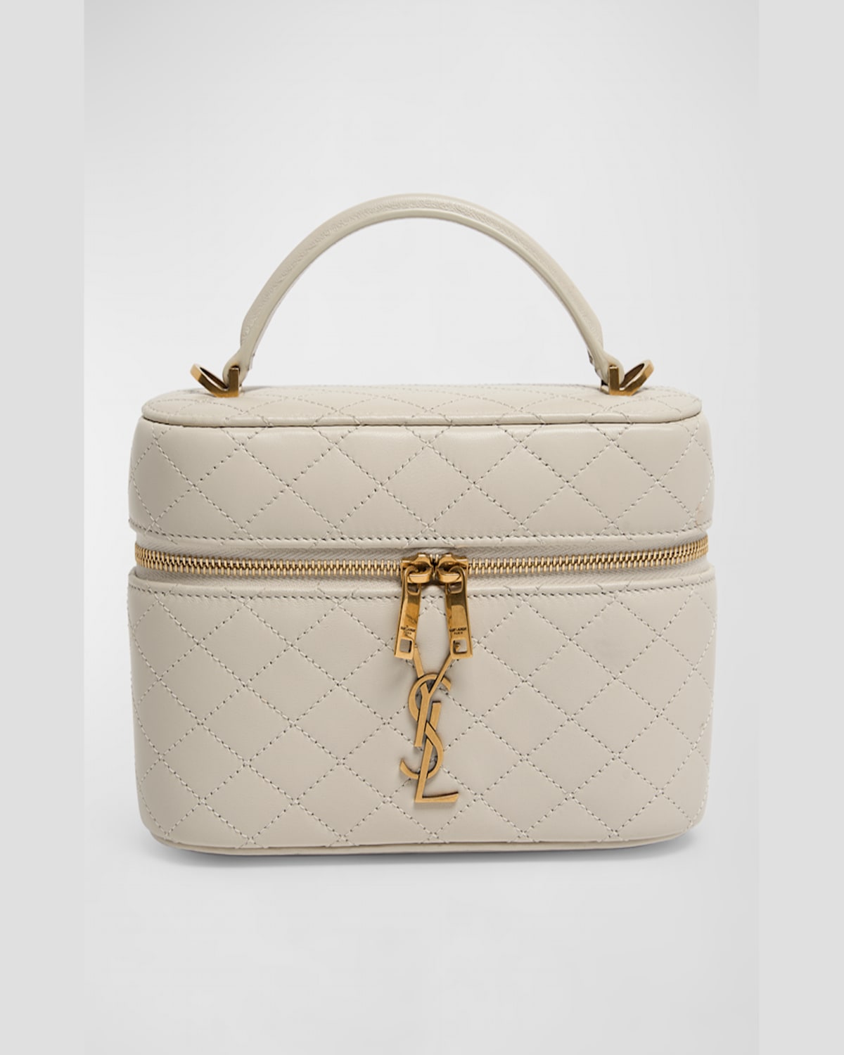 Saint Laurent Gabby Mini Vanity Case In Quilted Leather With Gold Hardware In Crema Soft