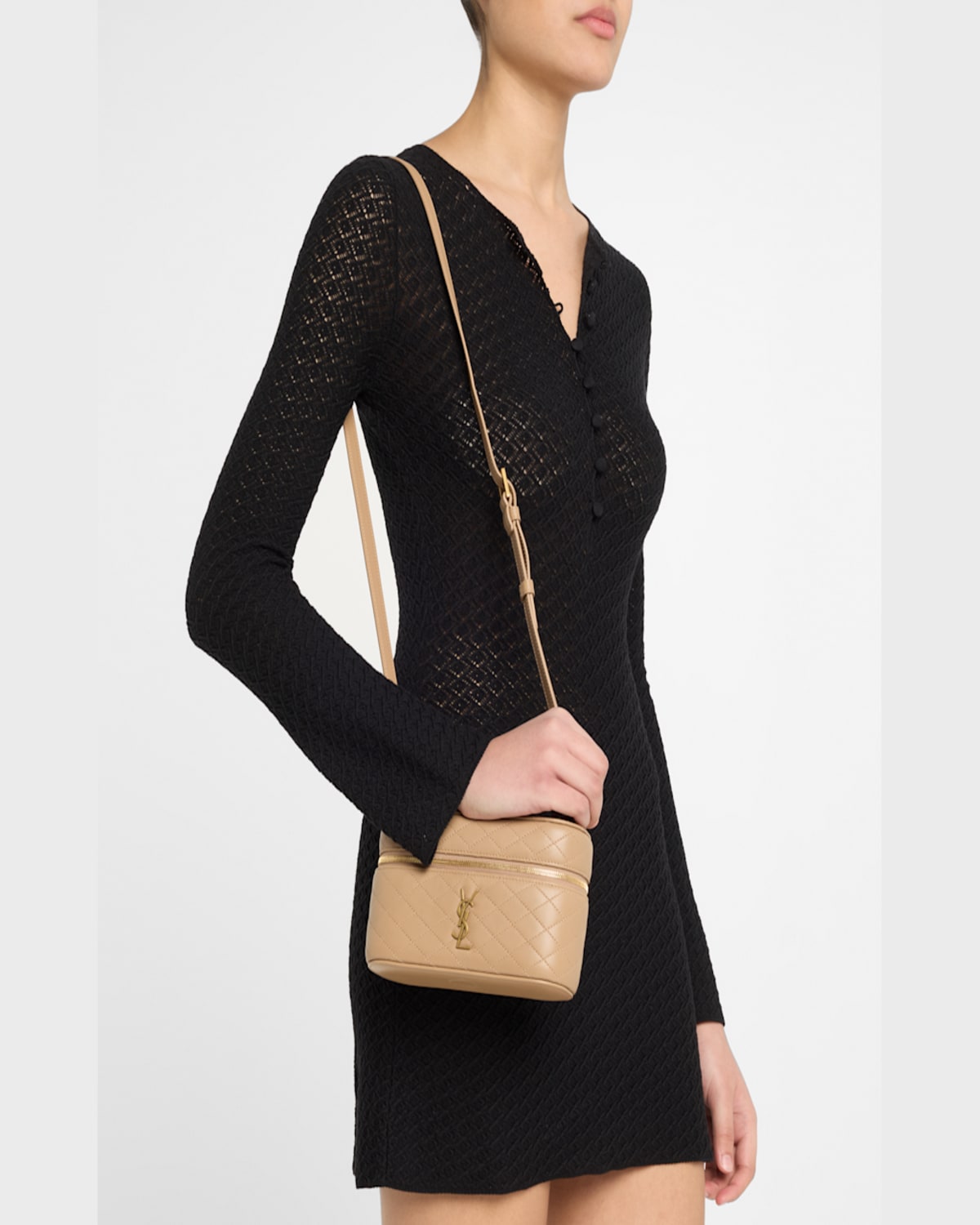 Shop Saint Laurent Gabby Mini Vanity Case In Quilted Leather With Gold Hardware In Dark Toffee