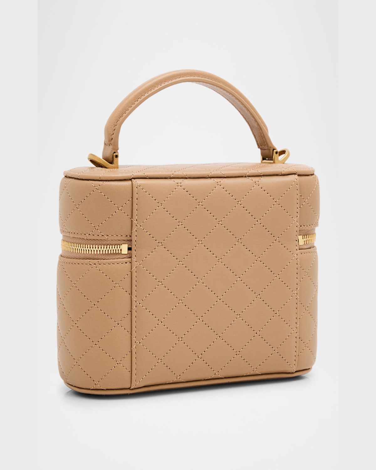 Shop Saint Laurent Gabby Mini Vanity Case In Quilted Leather With Gold Hardware In Dark Toffee
