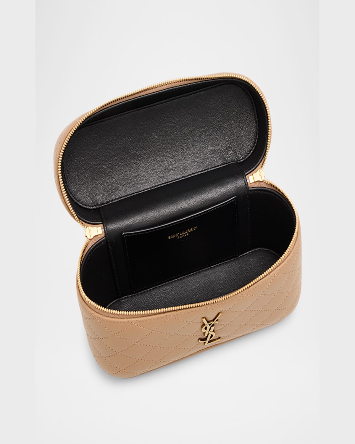 Shop Saint Laurent Gabby Mini Vanity Case In Quilted Leather With Gold Hardware In Dark Toffee