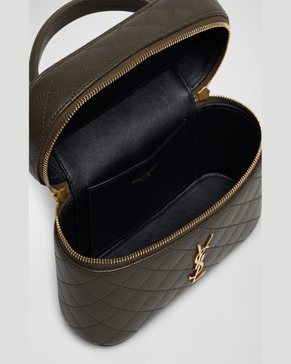 Saint Laurent Gabby Mini Vanity Case In Quilted Leather With Gold Hardware In Light Musk
