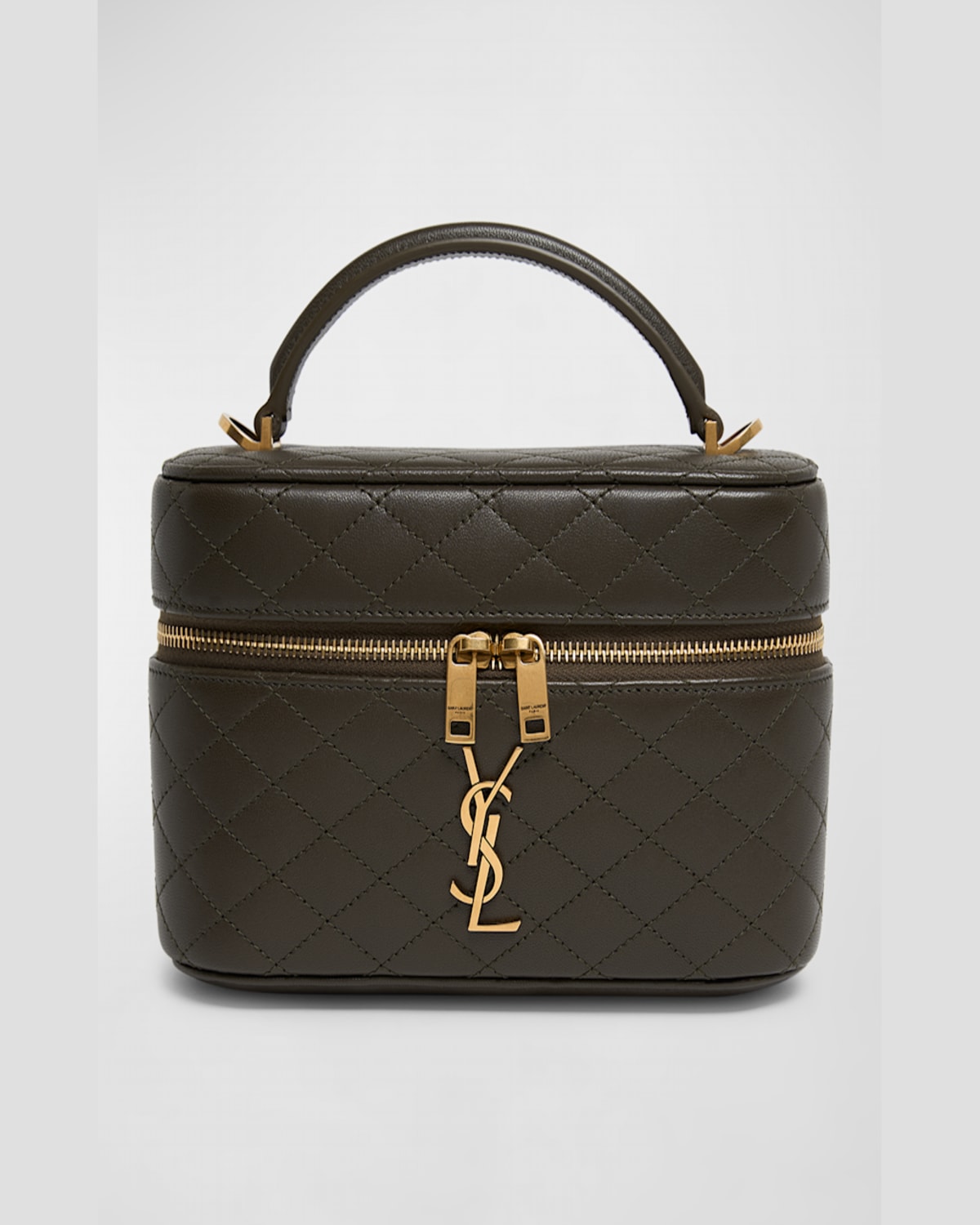 Saint Laurent Gabby Mini Vanity Case In Quilted Leather With Gold Hardware In Light Musk