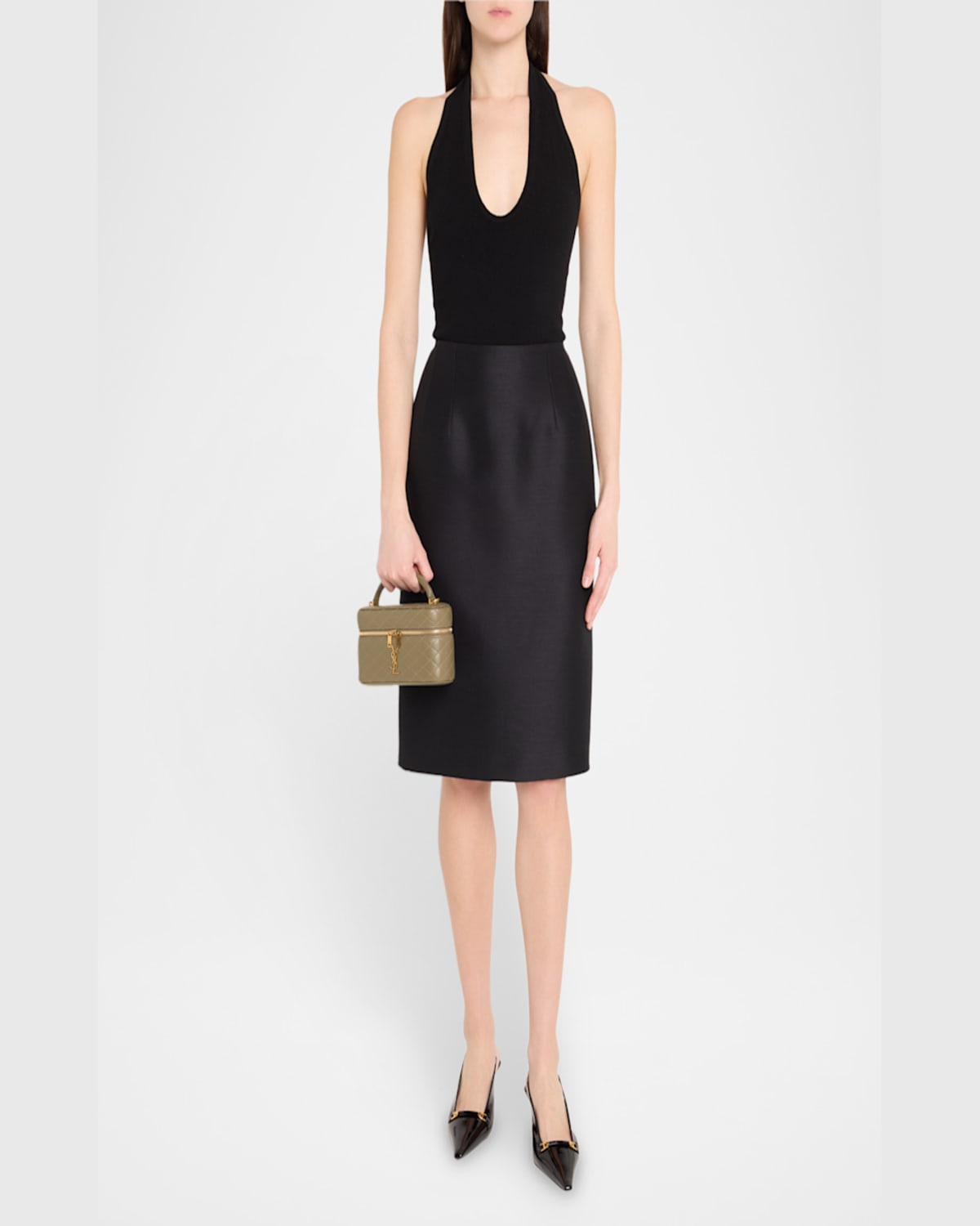 Saint Laurent Gabby Mini Vanity Case In Quilted Leather With Gold Hardware In Strong Moss