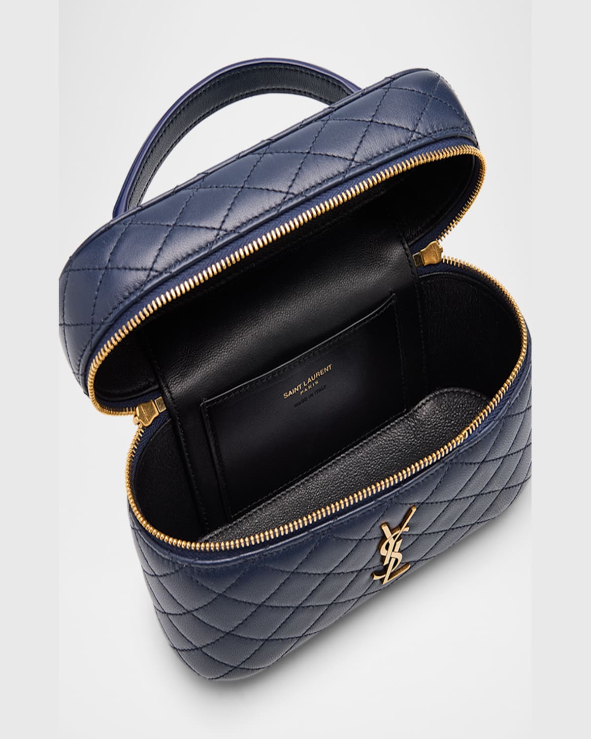 Saint Laurent Gabby Mini Vanity Case In Quilted Leather With Gold Hardware In Marine
