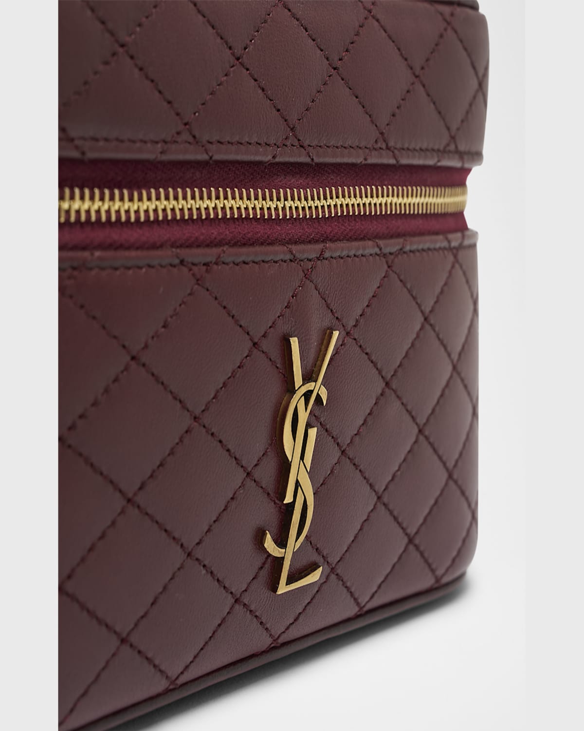 Shop Saint Laurent Gabby Mini Vanity Case In Quilted Leather With Gold Hardware In Dark Toffee