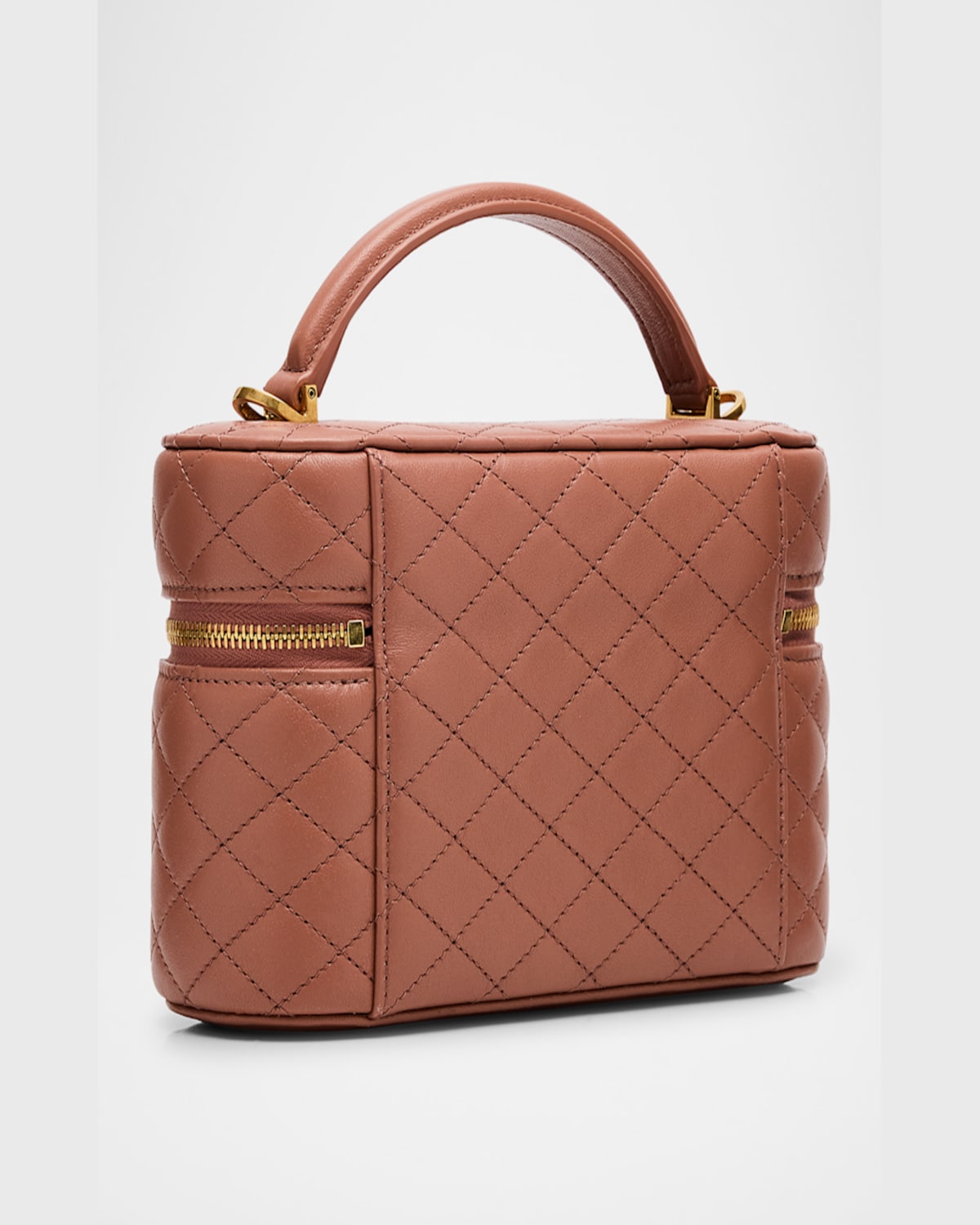 Saint Laurent Gabby Mini Vanity Case In Quilted Leather With Gold Hardware In Barely Pink