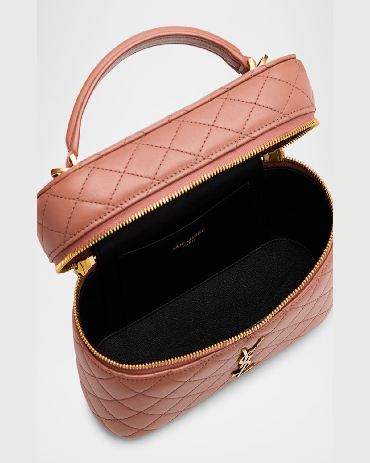 Saint Laurent Gabby Mini Vanity Case In Quilted Leather With Gold Hardware In Barely Pink