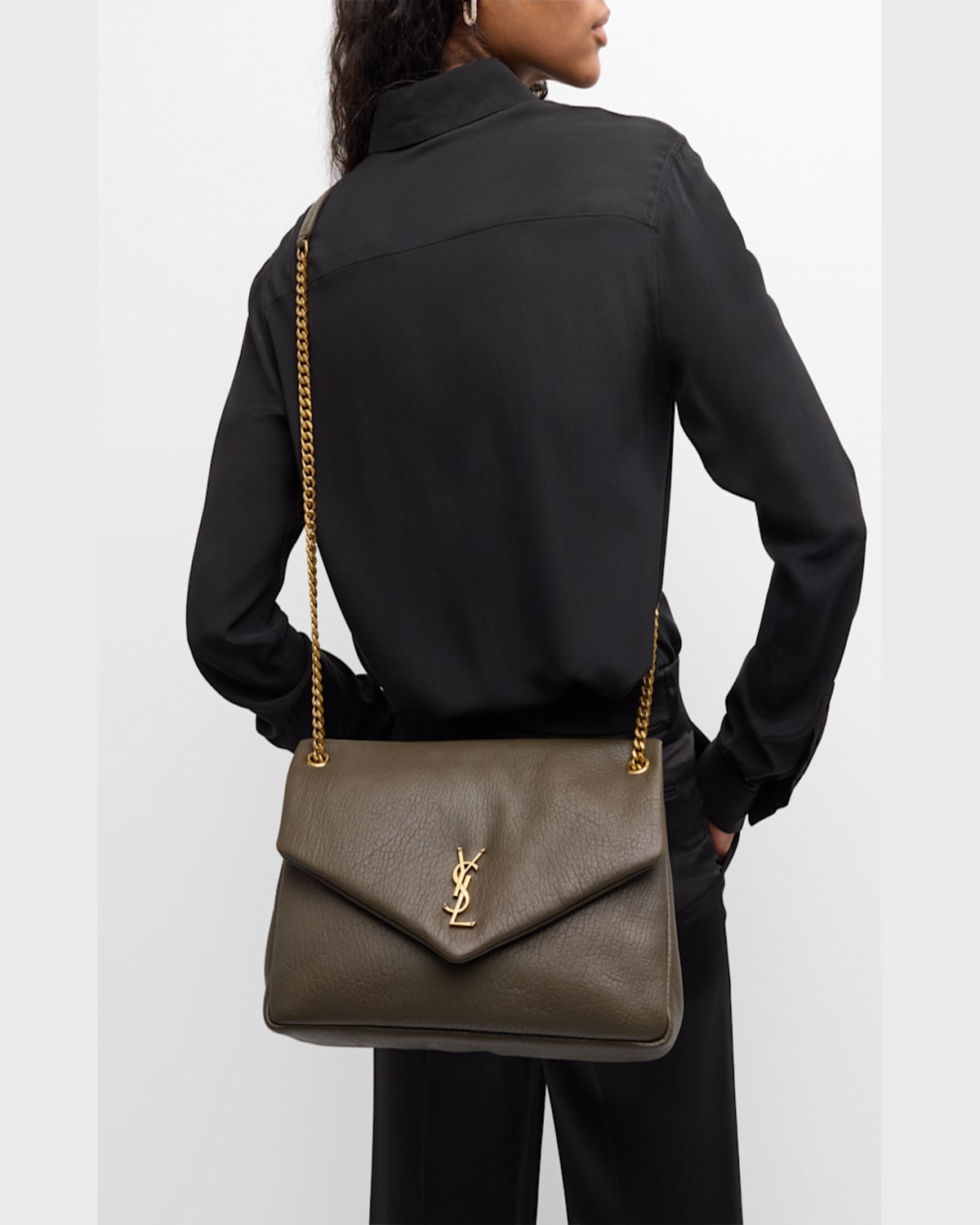 Saint Laurent Calypso Large Ysl Shoulder Bag In Leather In Light Musk