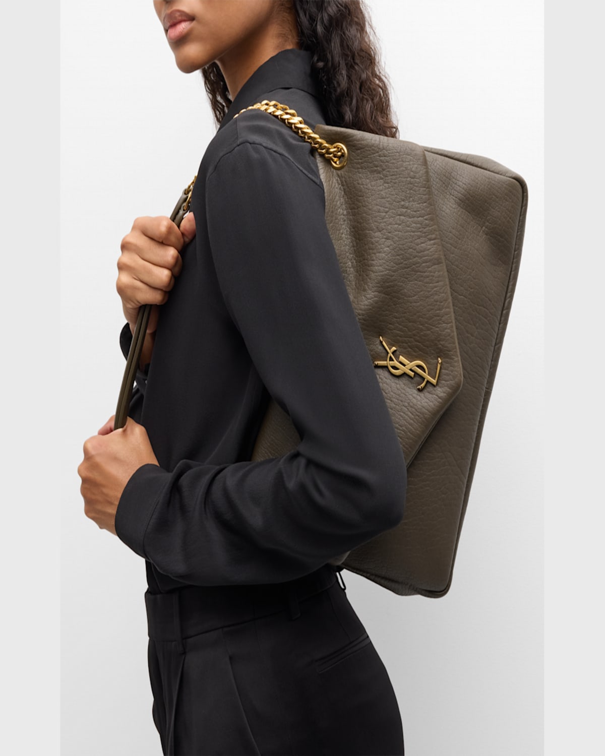 Saint Laurent Calypso Large Ysl Shoulder Bag In Leather In Light Musk