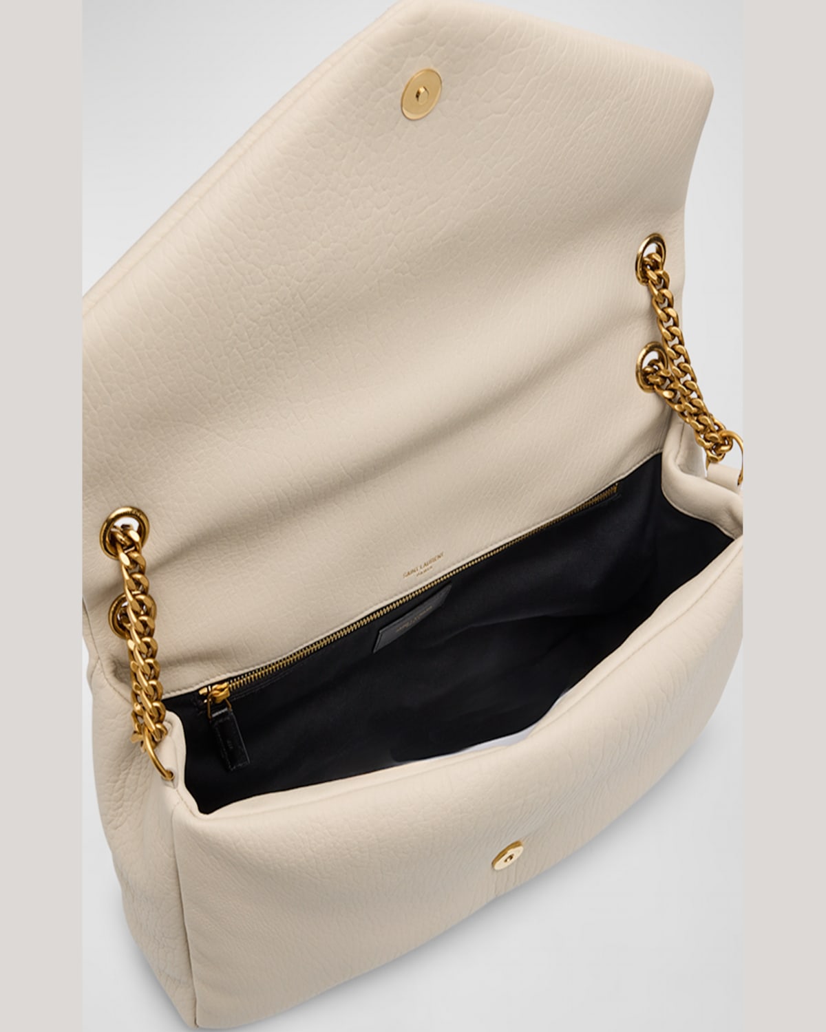 Saint Laurent Calypso Large Ysl Shoulder Bag In Leather In Crema Soft