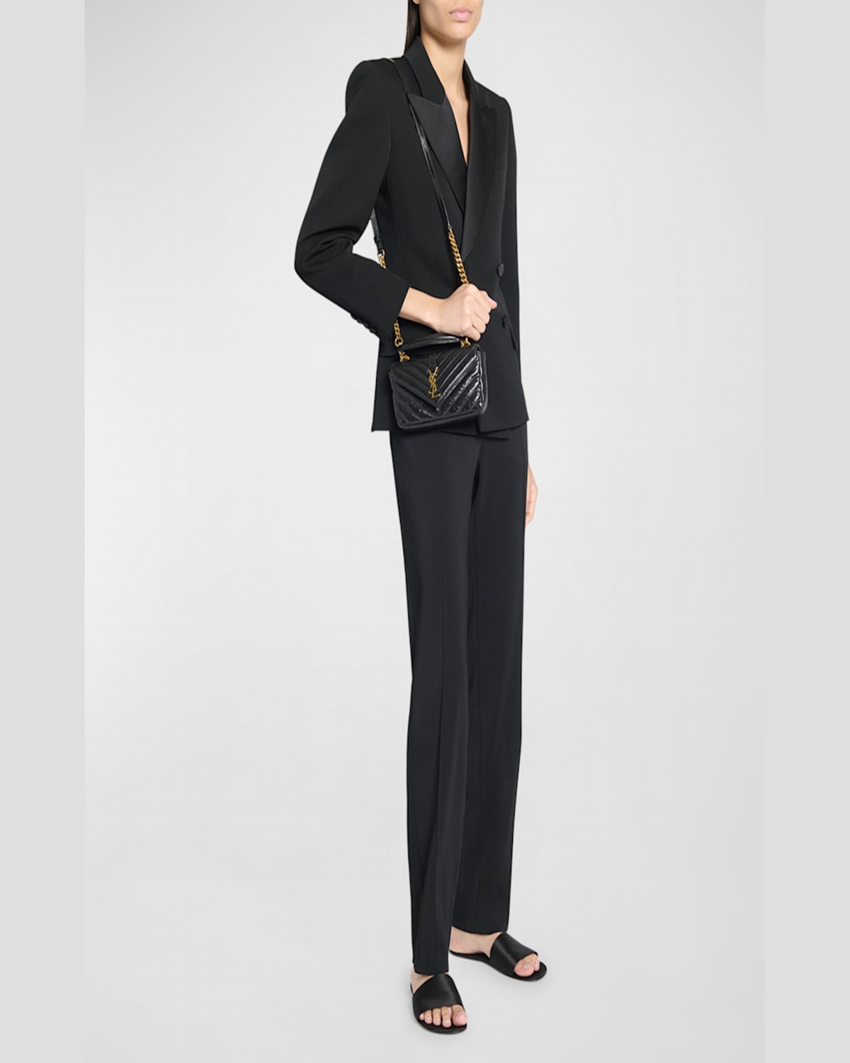 Saint Laurent College Mini Ysl Quilted Crossbody Bag In Rouge Cabernet