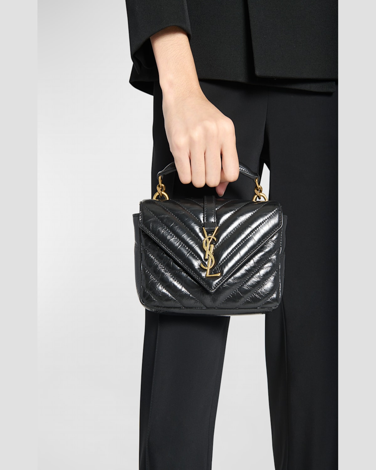 Saint Laurent College Mini Ysl Quilted Crossbody Bag In Rouge Cabernet