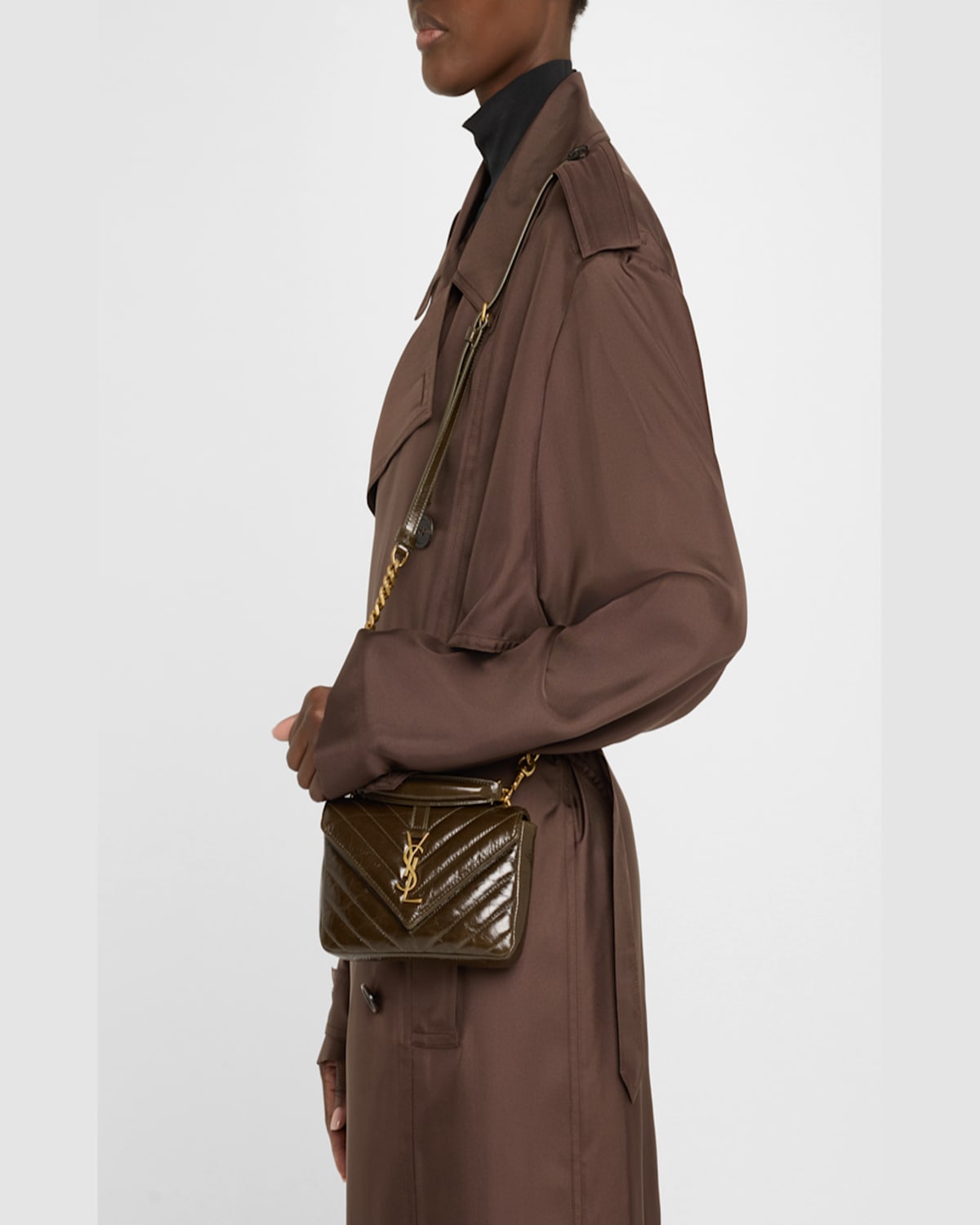 Saint Laurent College Mini Ysl Quilted Crossbody Bag In Light Musk