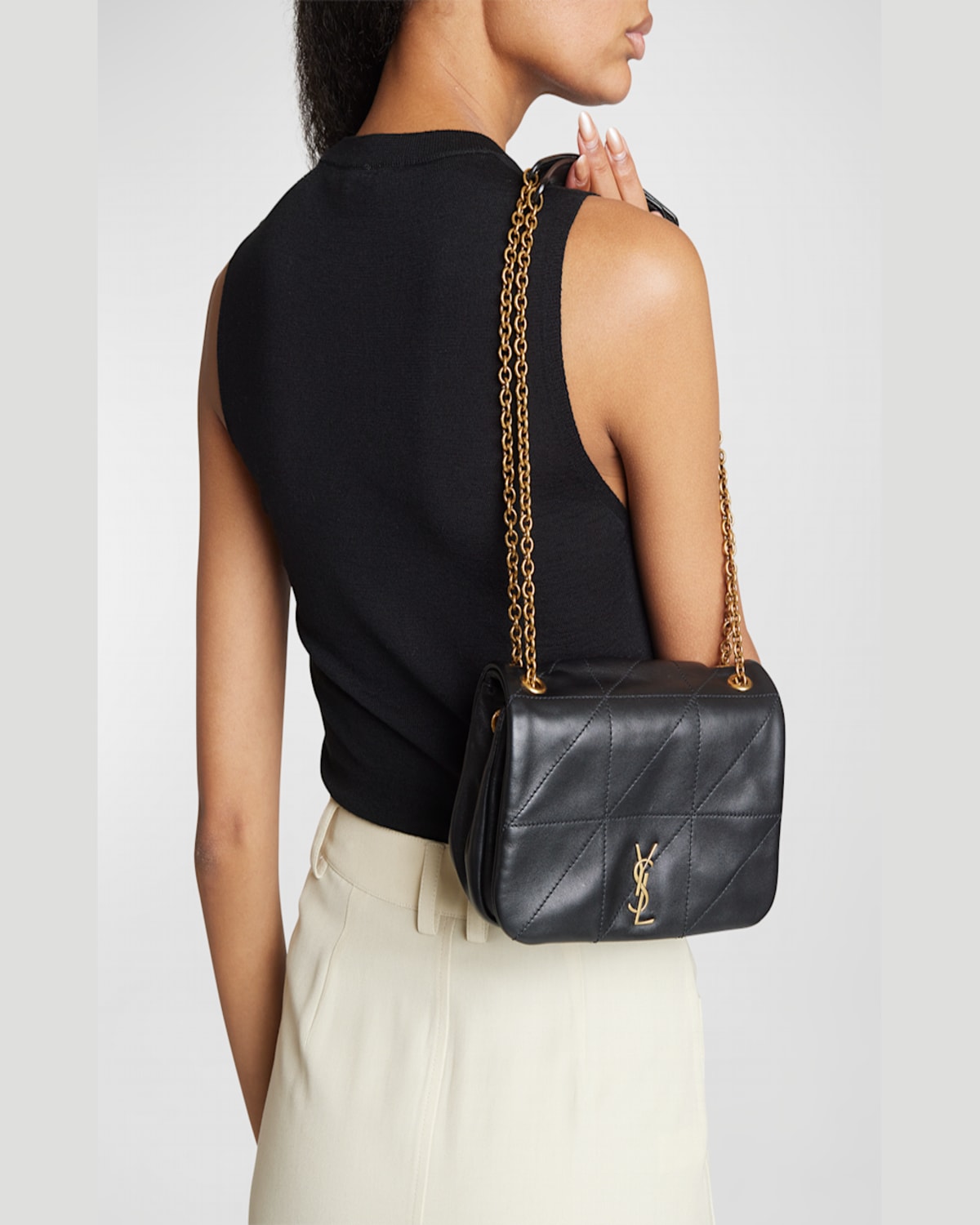 Saint Laurent Jamie 4.3 Mini Patchwork Leather Shoulder Bag In Light Musk