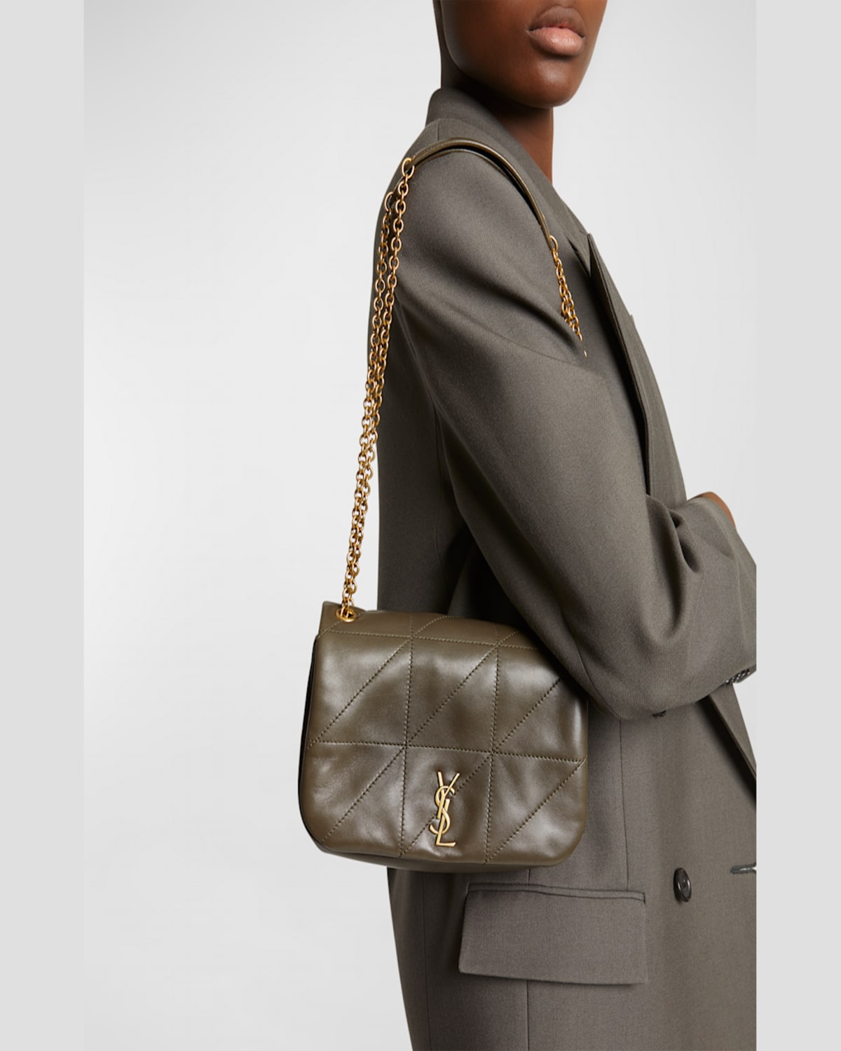 Saint Laurent Jamie 4.3 Mini Patchwork Leather Shoulder Bag In Light Musk