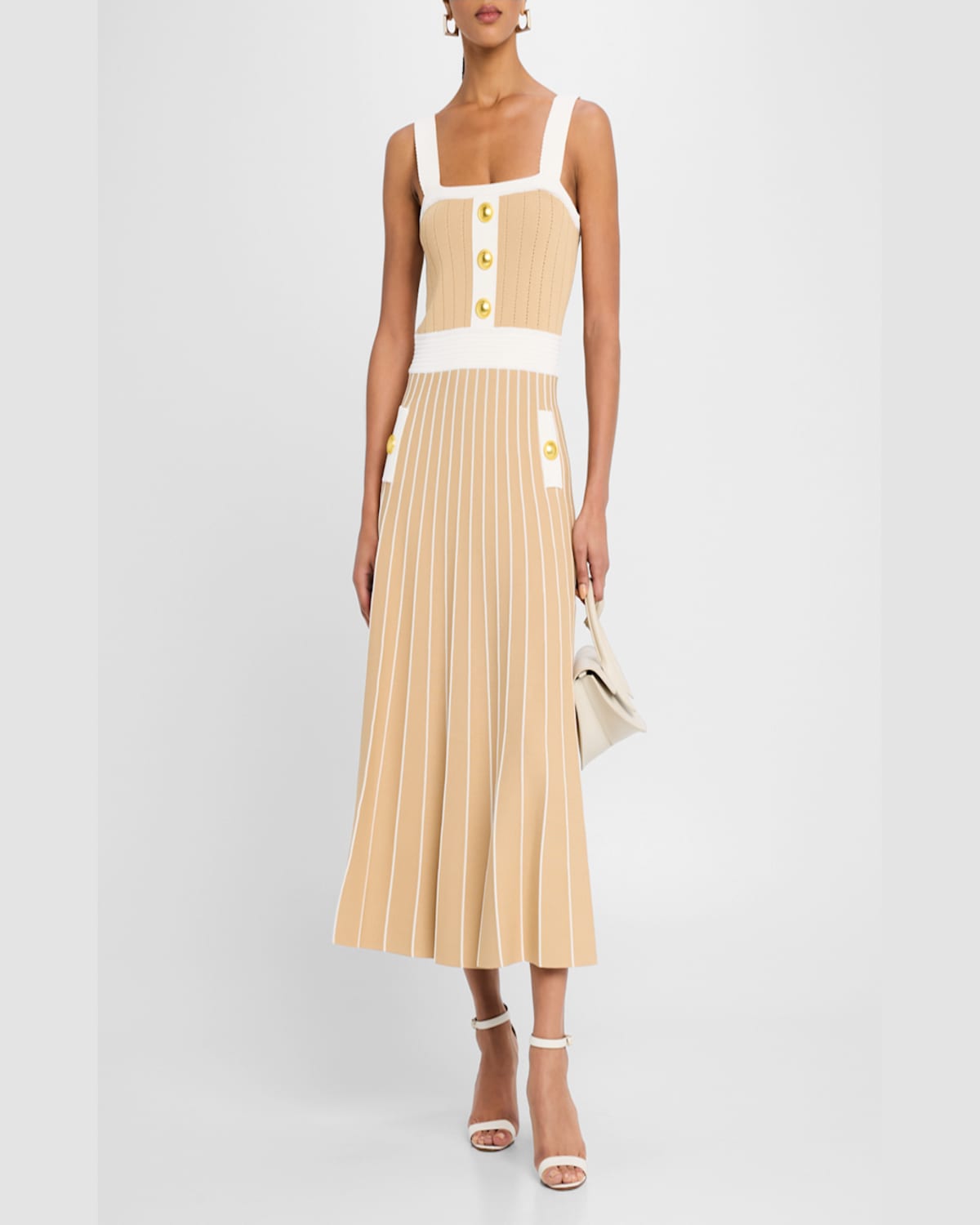 Cara Cara Aurora Fit & Flare Sleeveless Knit Midi Dress In Tan Ivory