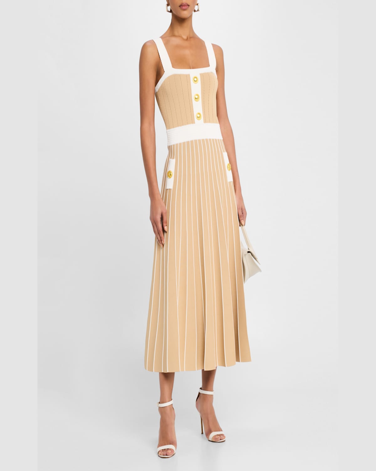 Cara Cara Aurora Fit & Flare Sleeveless Knit Midi Dress In Tan Ivory