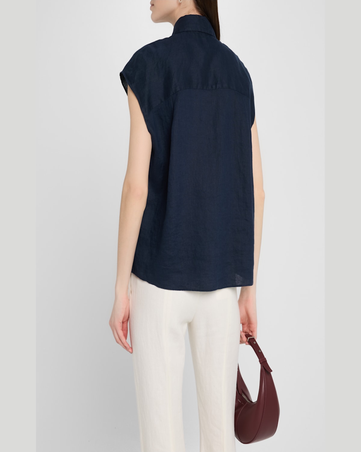 Vince Cap-sleeve Linen Button-front Blouse In Coastal Blue