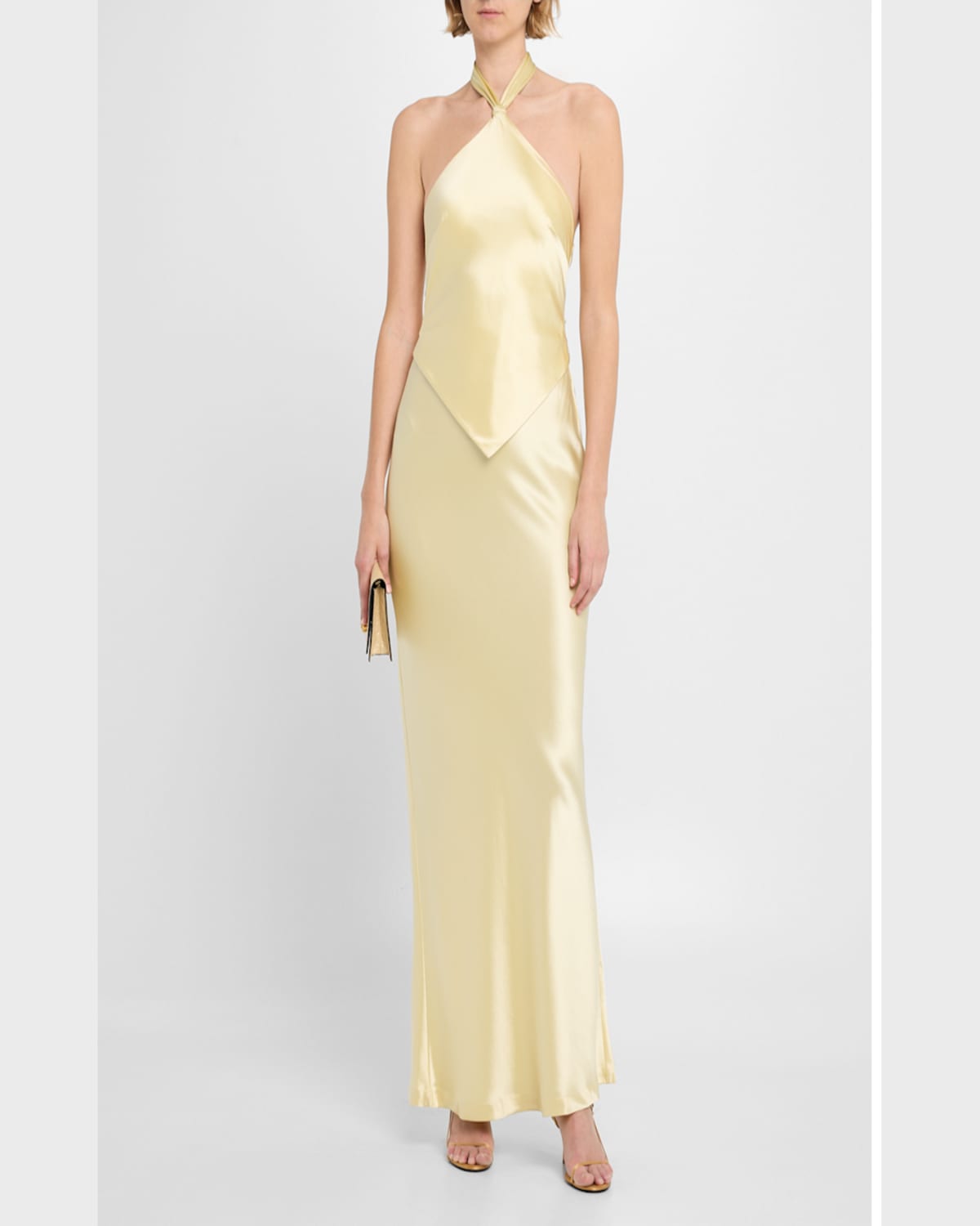 RETROFÉTE ESTER BACKLESS HALTER SATIN GOWN 