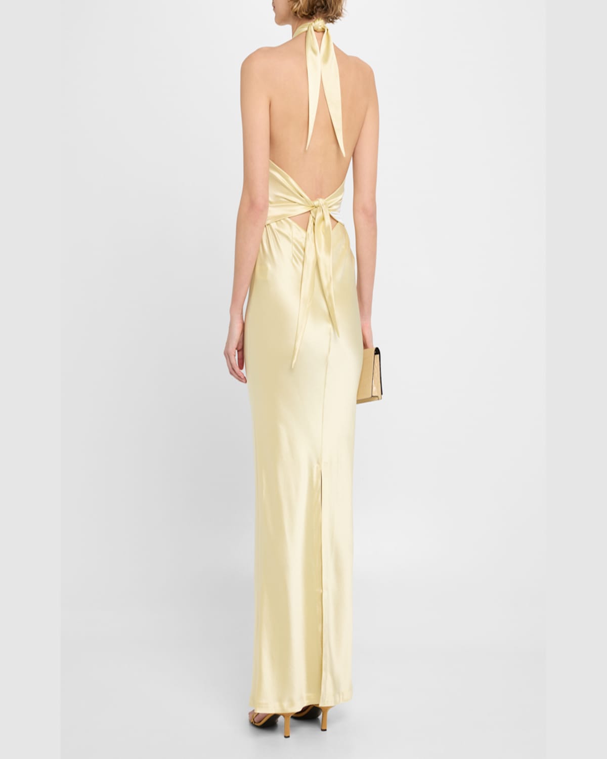 Shop Retroféte Ester Backless Halter Satin Gown In Yuzu