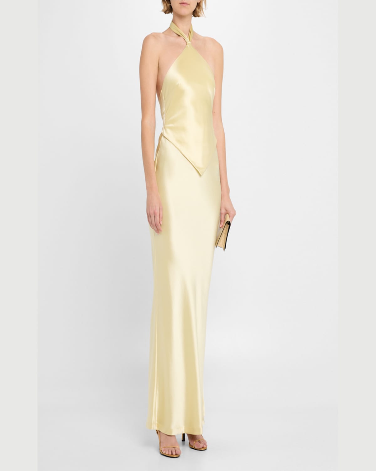 RETROFÉTE ESTER BACKLESS HALTER SATIN GOWN 