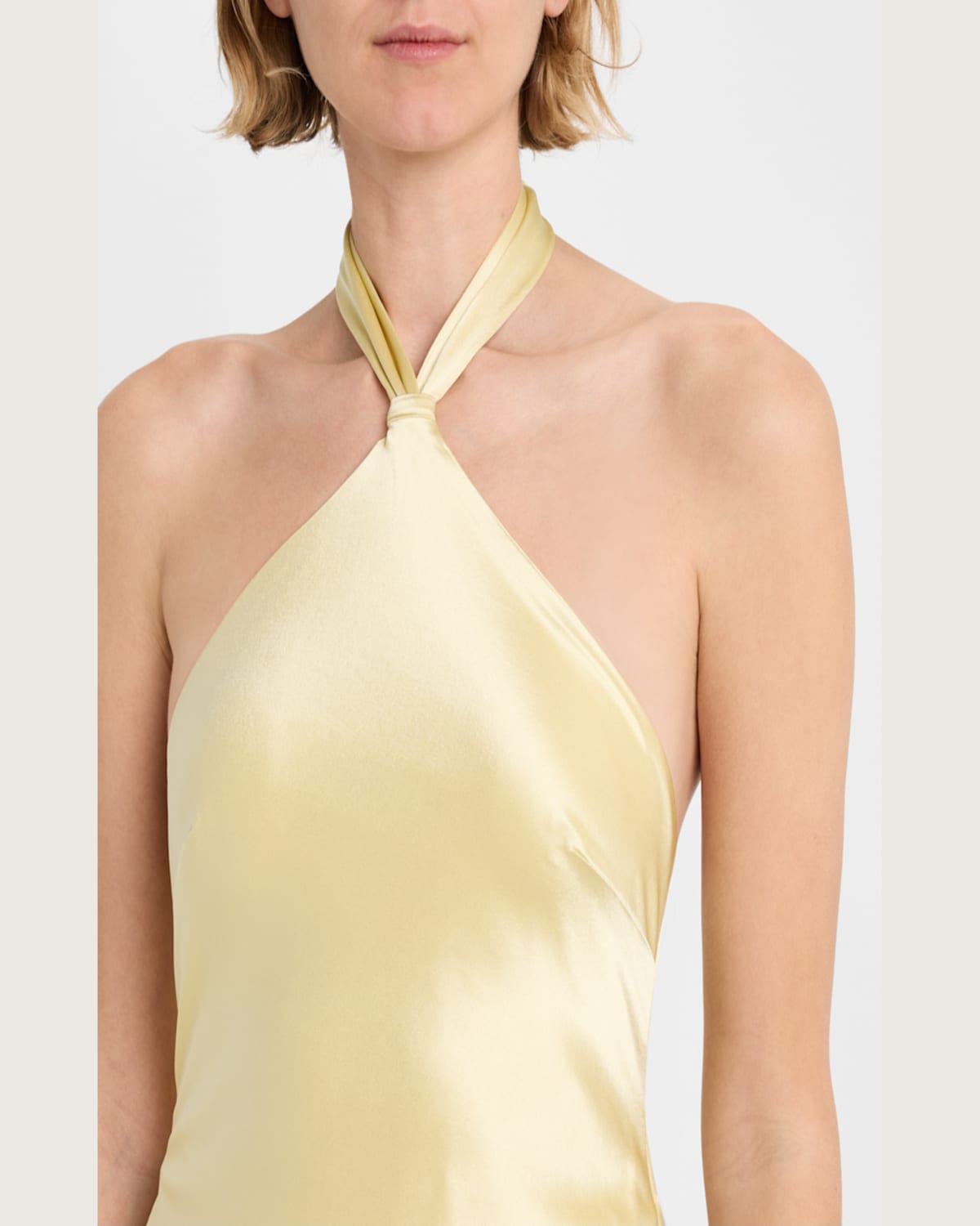 Shop Retroféte Ester Backless Halter Satin Gown In Yuzu