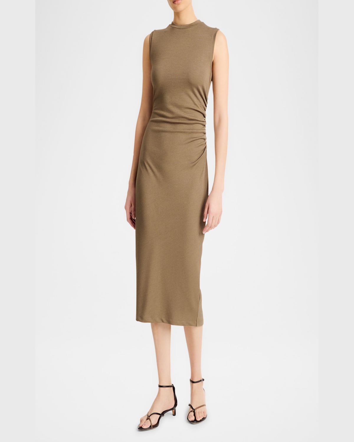 VINCE SLEEVELESS WAIST-GATHERED MIDI DRESS 